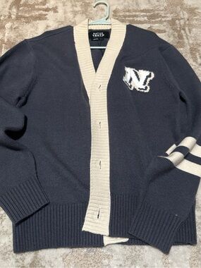 NATIVE YOUTH Navy and Cream Collegiate Knit Cardigan